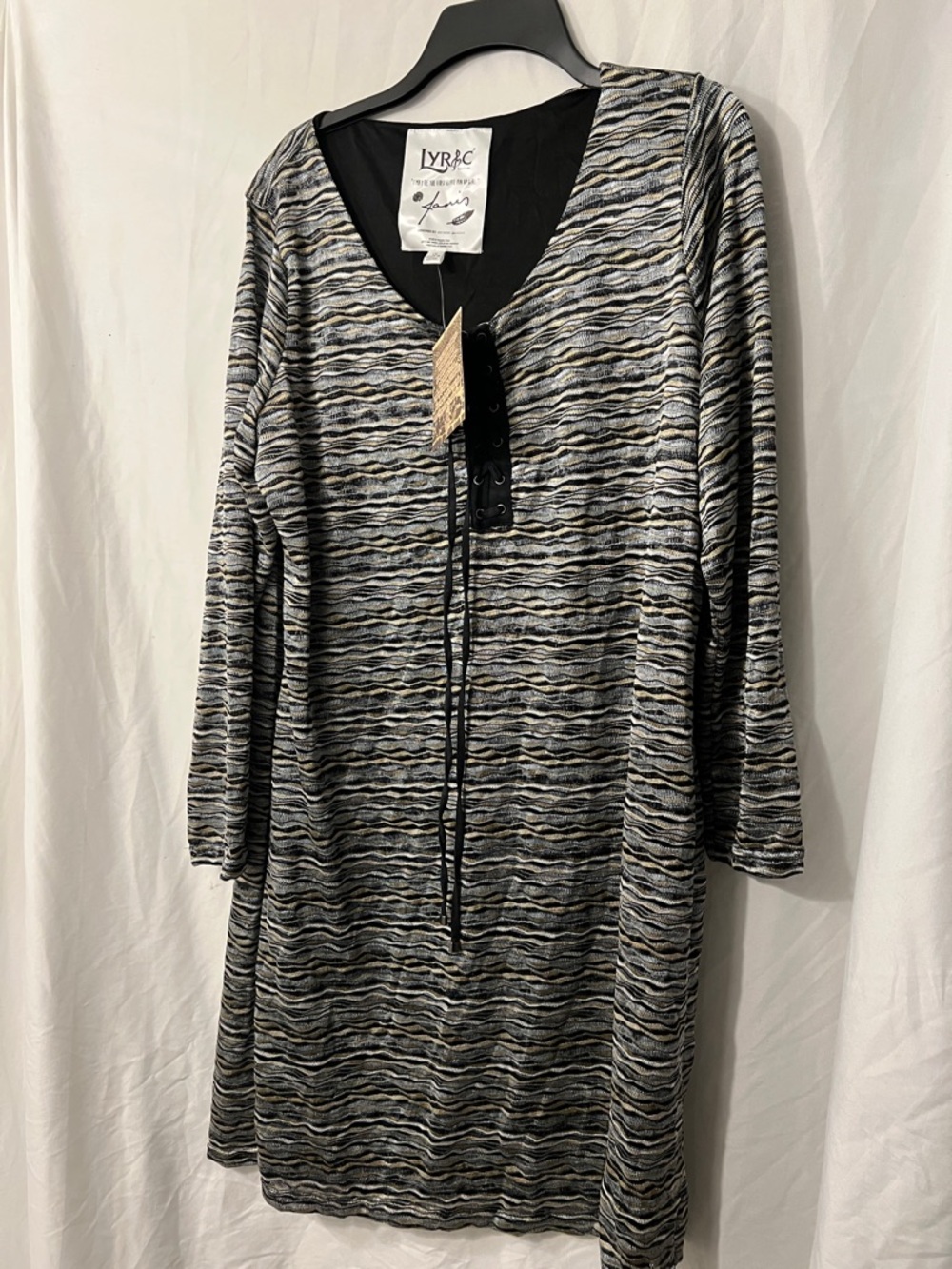 Plus LYRIC Striped   Metallic Knit V-Neck Dress/Top in Black & Gold Tones